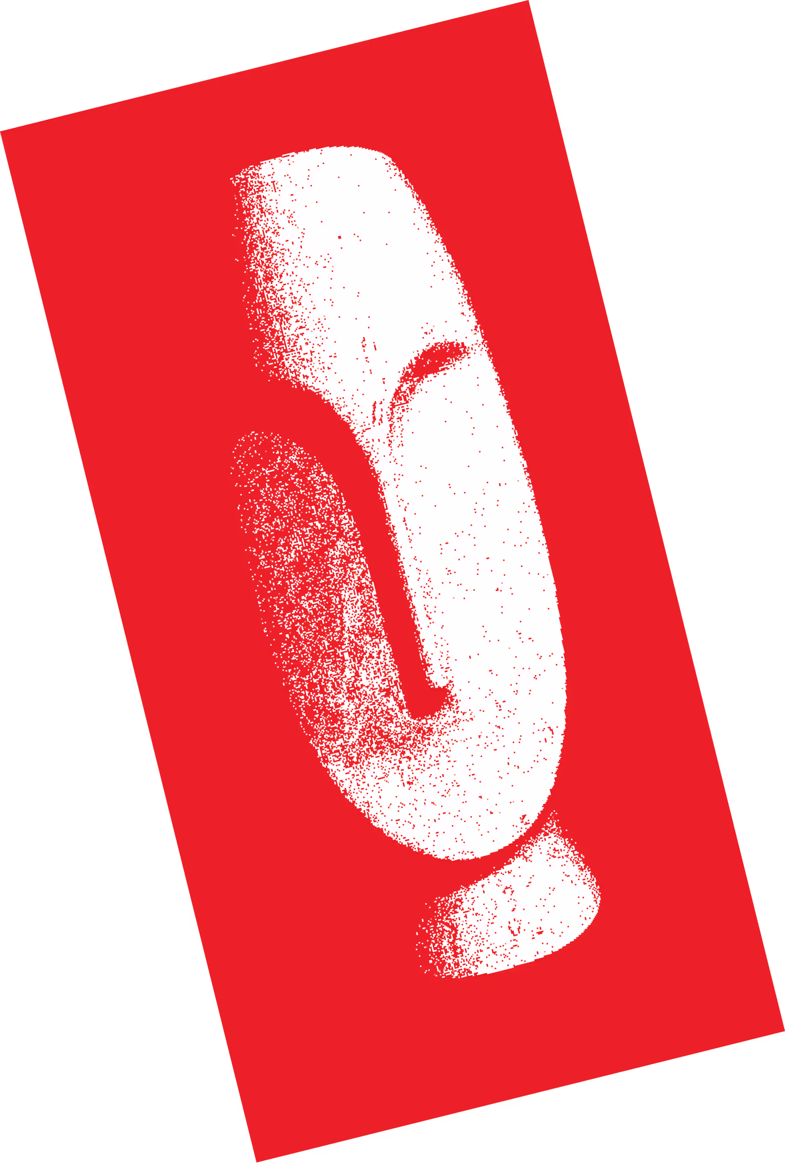 White stylized Moai statue illustration on a red tilted rectangular background.