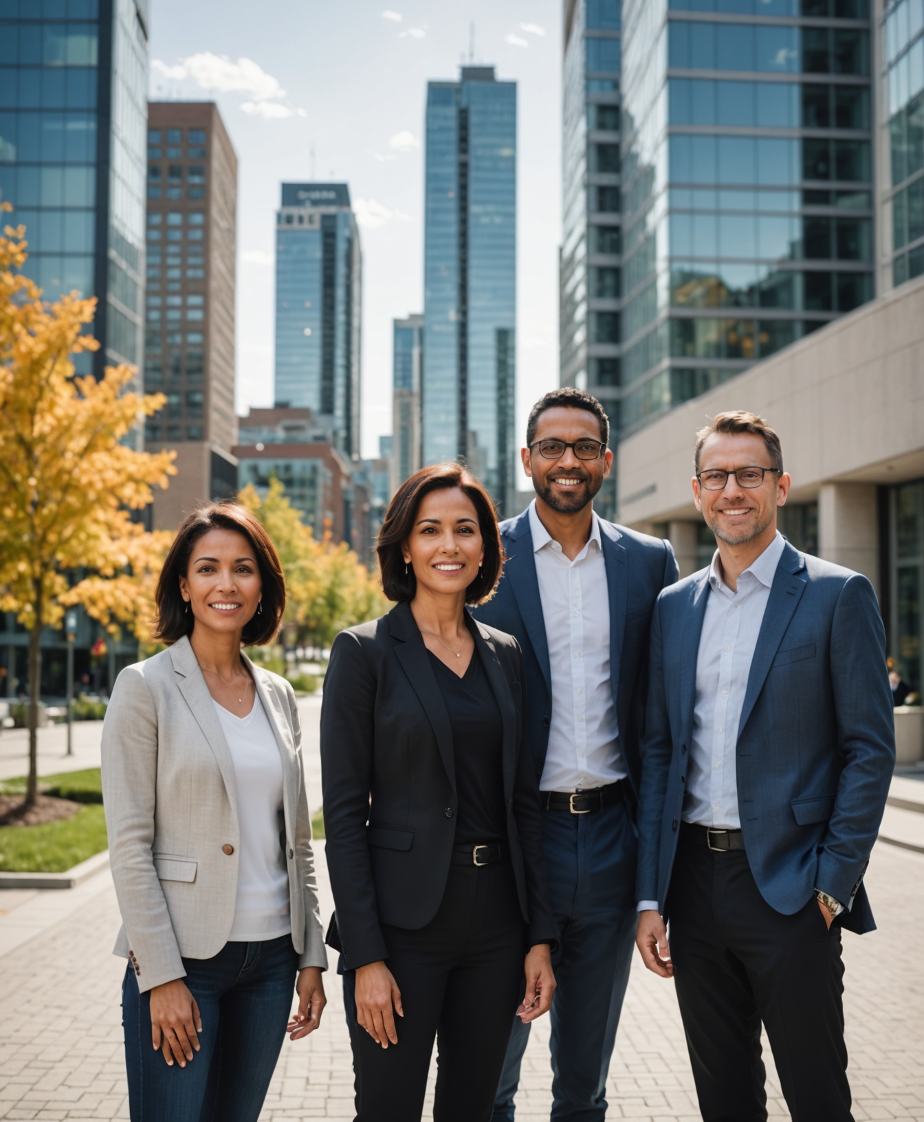 Calm, diverse adults showing subtle signs of anxiety in modern North York