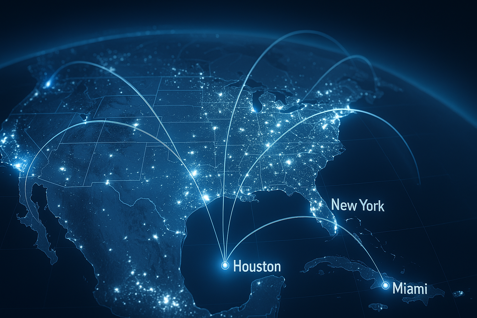 Digital map of the United States showing AI adoption across major cities