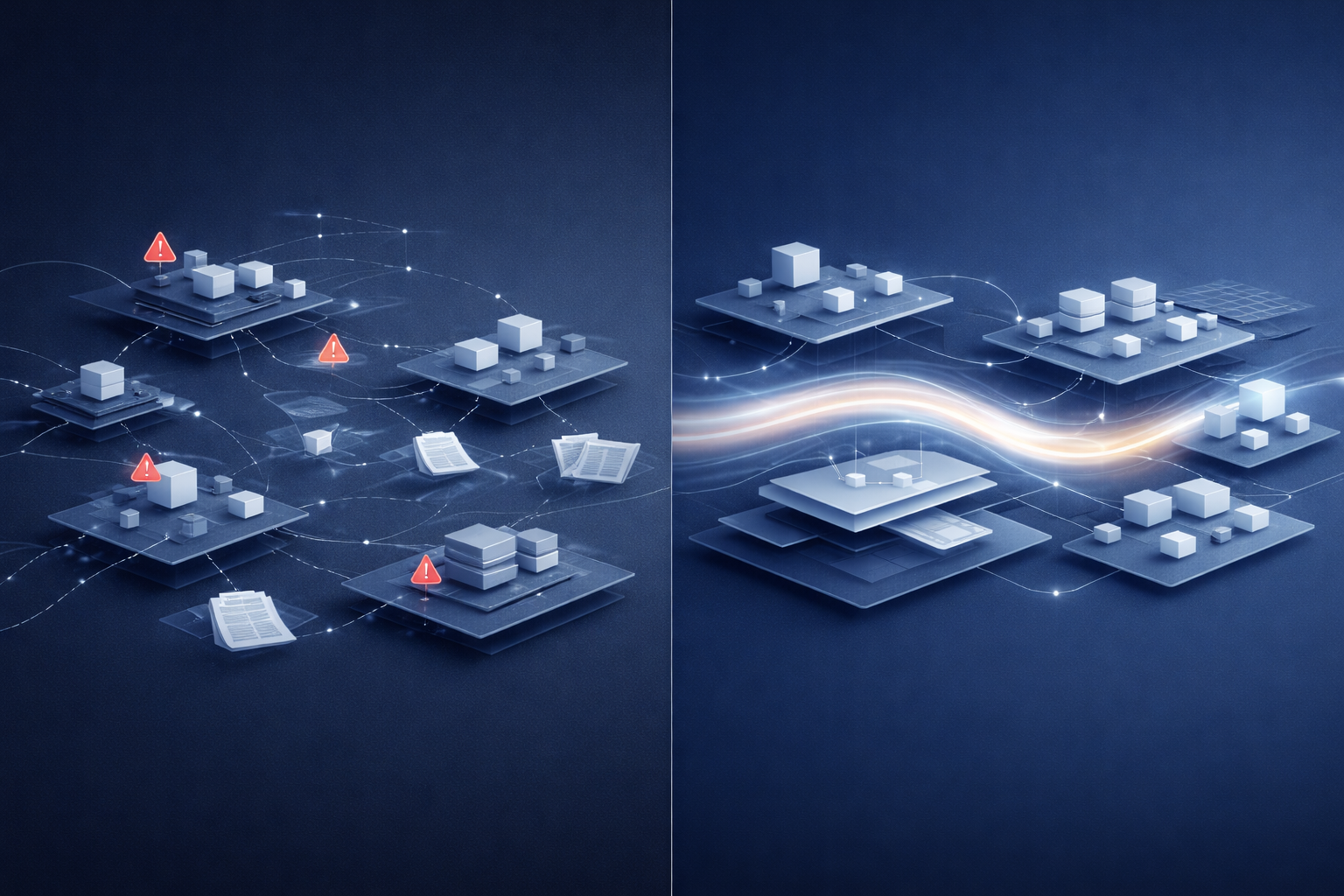 AI for mid-market operations illustrated through a scalable operational architecture with connected workflows, automation, and AI-enhanced data flows.