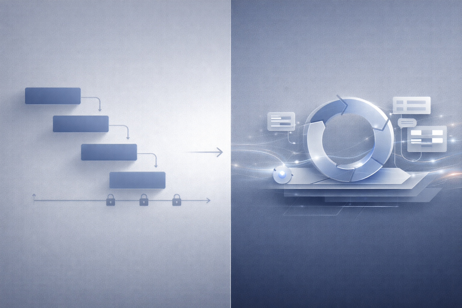 Comparison of Agile and Waterfall development approaches showing why Agile works better for SMBs facing constant change.