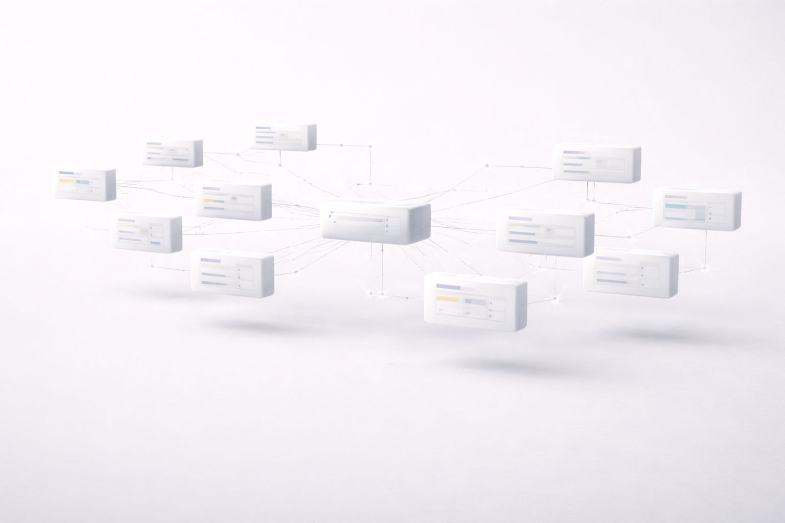 Modular operational system expanding in a structured and organized way, illustrating scalable SMB operations without traditional ERP complexity.