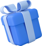 Blue gift box wrapped with a light blue ribbon and bow.