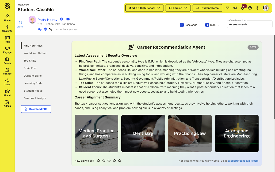 Career Recommendation Agent interface screenshot