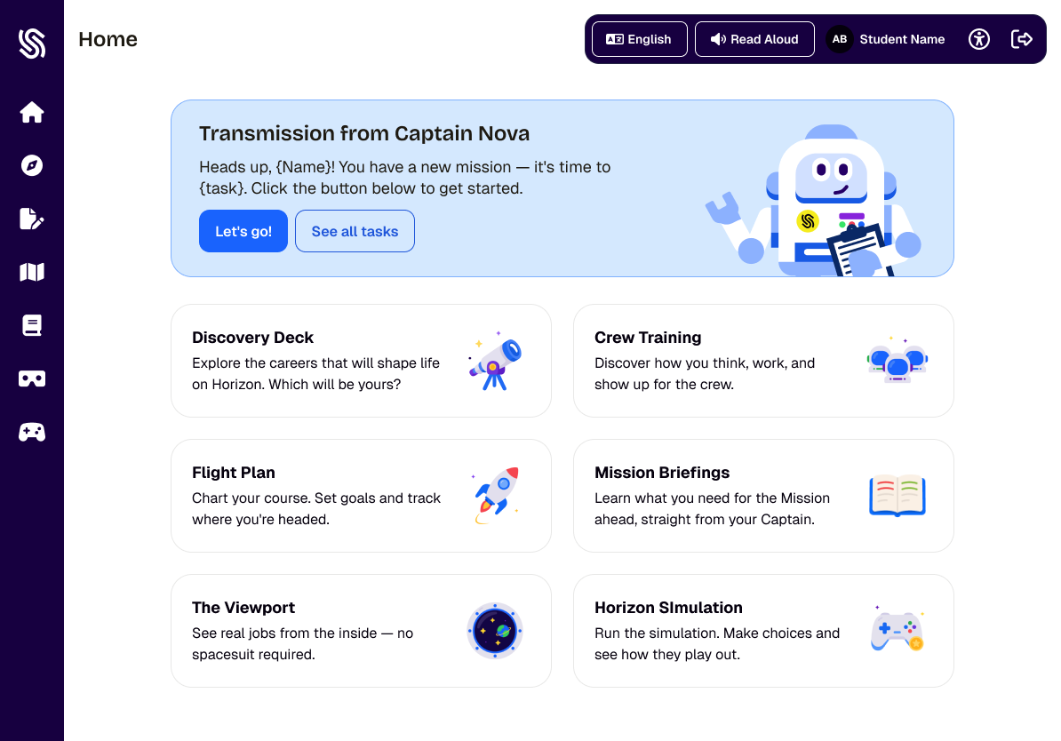 Grades 3–5 Dashboard — Mission Horizon theme
