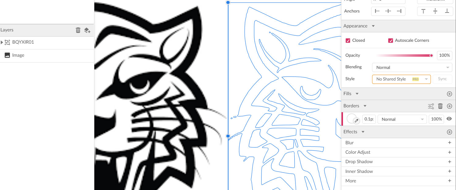 Black and white stylized cat face illustration with bold outlines and geometric design elements.