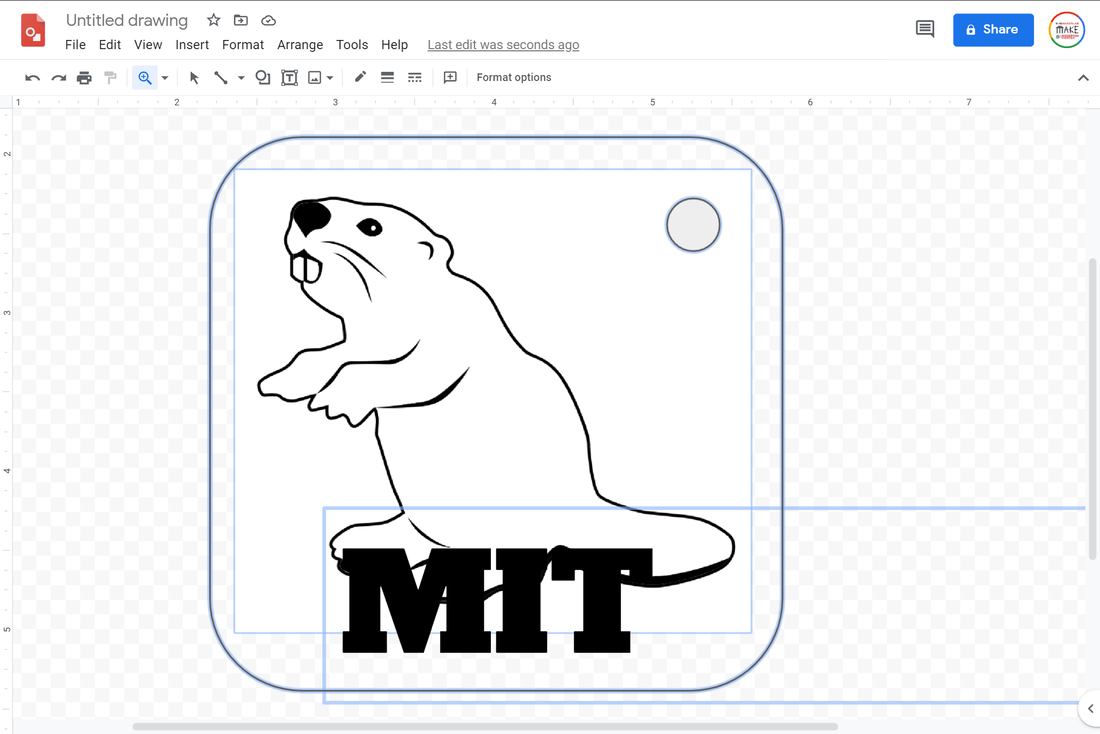 Otter drawing with "MITT" text in Google Docs application interface