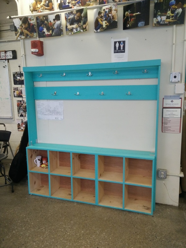 A homemade storage space before class...