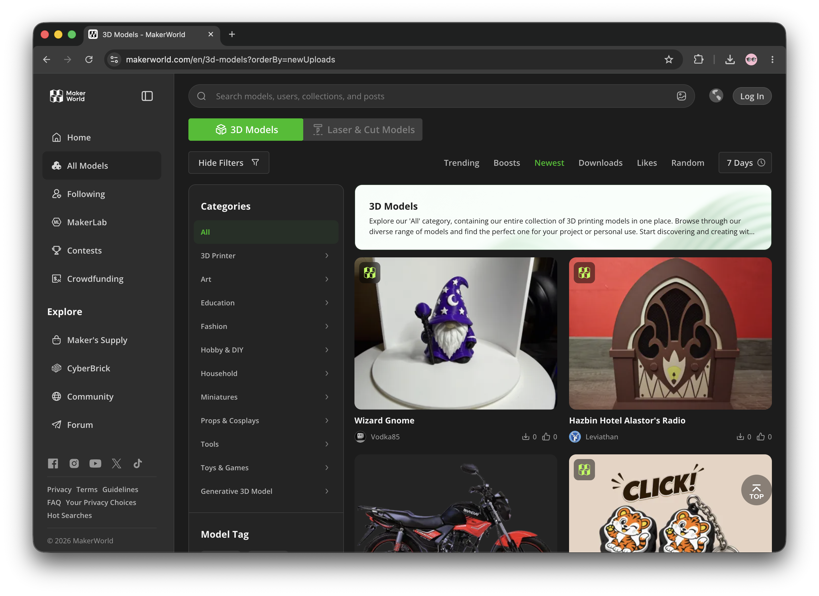 a screenshot showing the MakerWorld homepage
