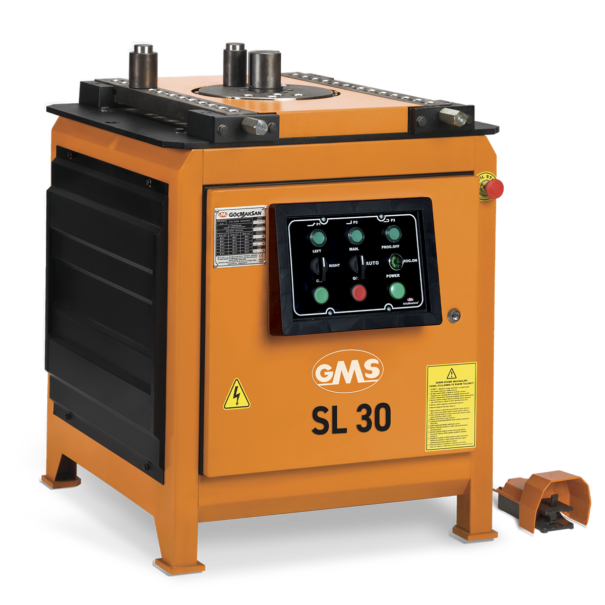 GMS SL30 model etriye bükme makinası, Ø30 mm demirler için tasarlanmış kompakt sistem.
