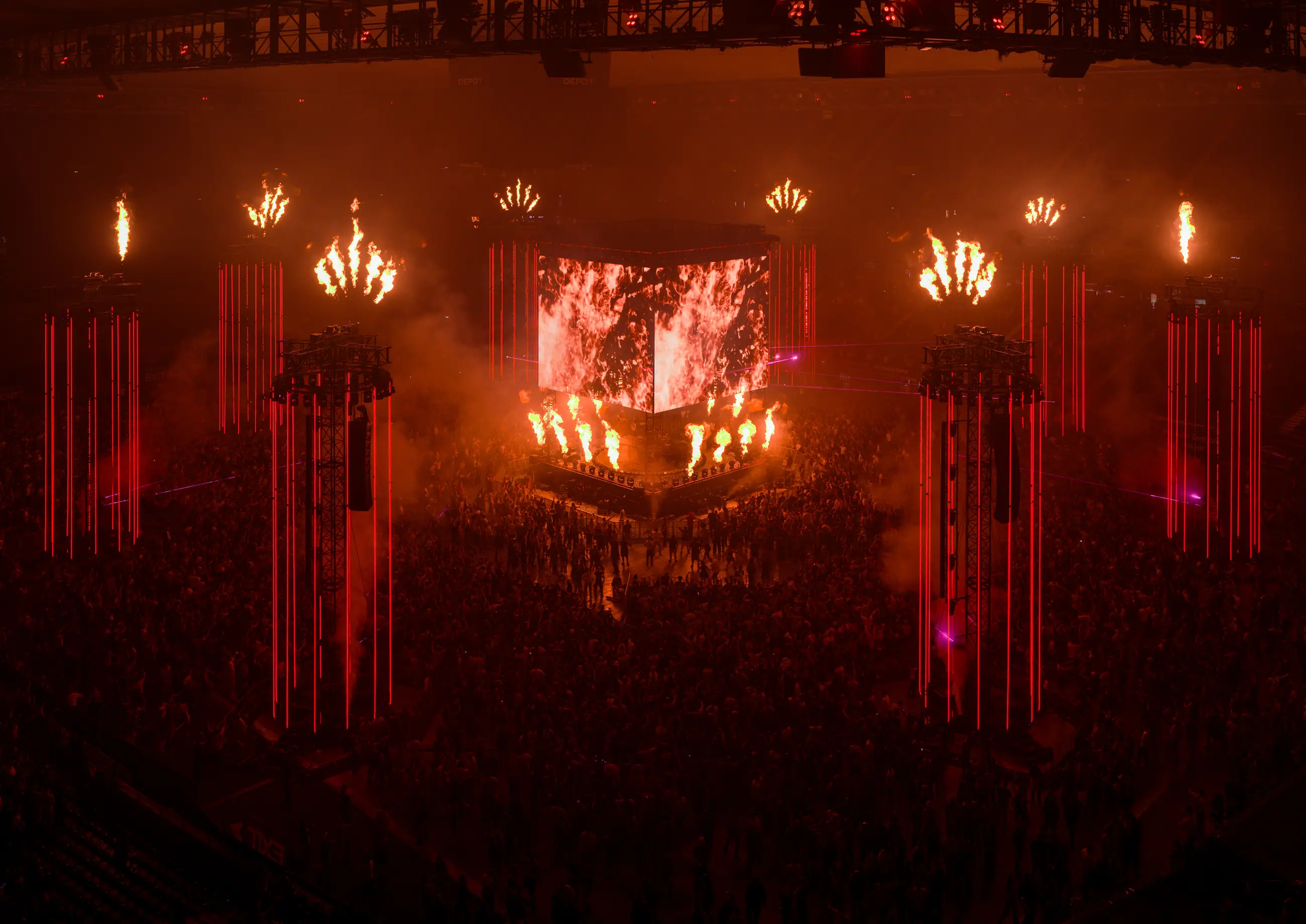 Fireworks lights concert stage.
