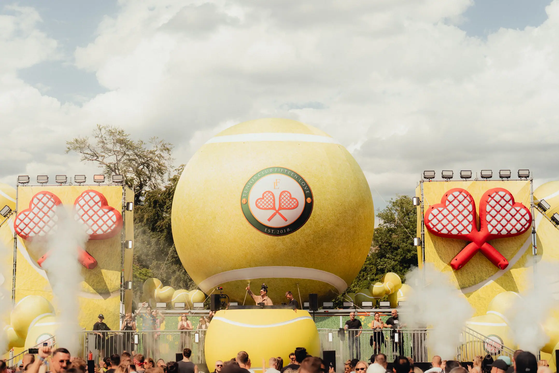 Tennis themed festival stage.