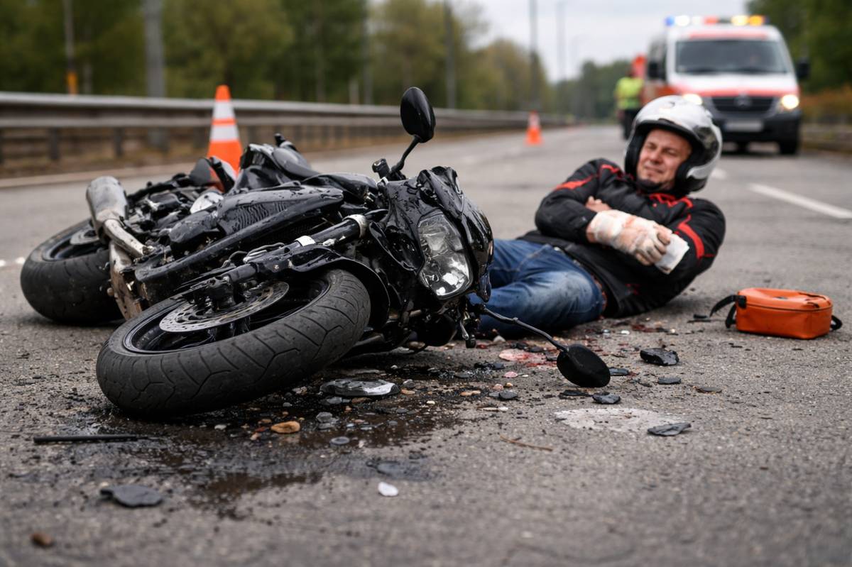 dopravní nehoda na motorce, odškodnění dopravní nehody, bouračka na motorce,  pád na motocyklu, zranění po dopravní nehodě