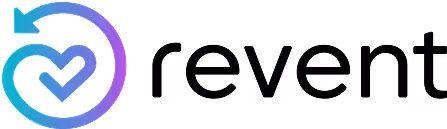 Revent logo with a heart and checkmark in a colorful circular design