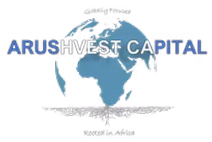 Arushvest Capital logo with world map in blue and white