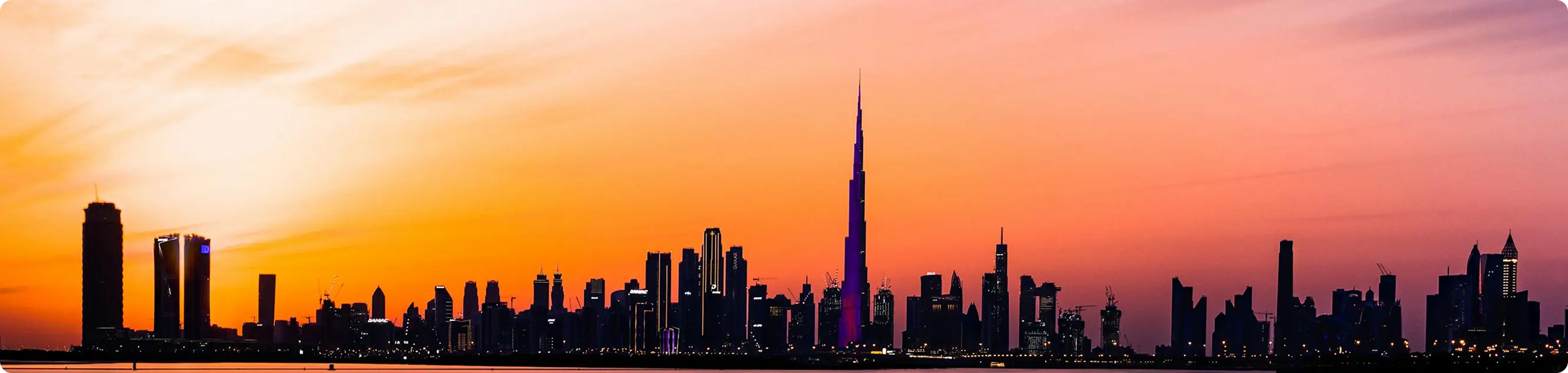 Free Zone In Dubai skyline with Burj Khalifa at stunning sunset