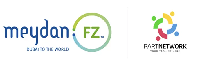 Mydan FZ and Partnetwork logos side by side with Dubai branding