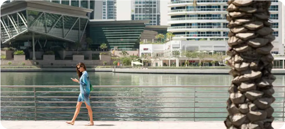 Establish Company In Dubai: Modern waterfront business district with urban landscape