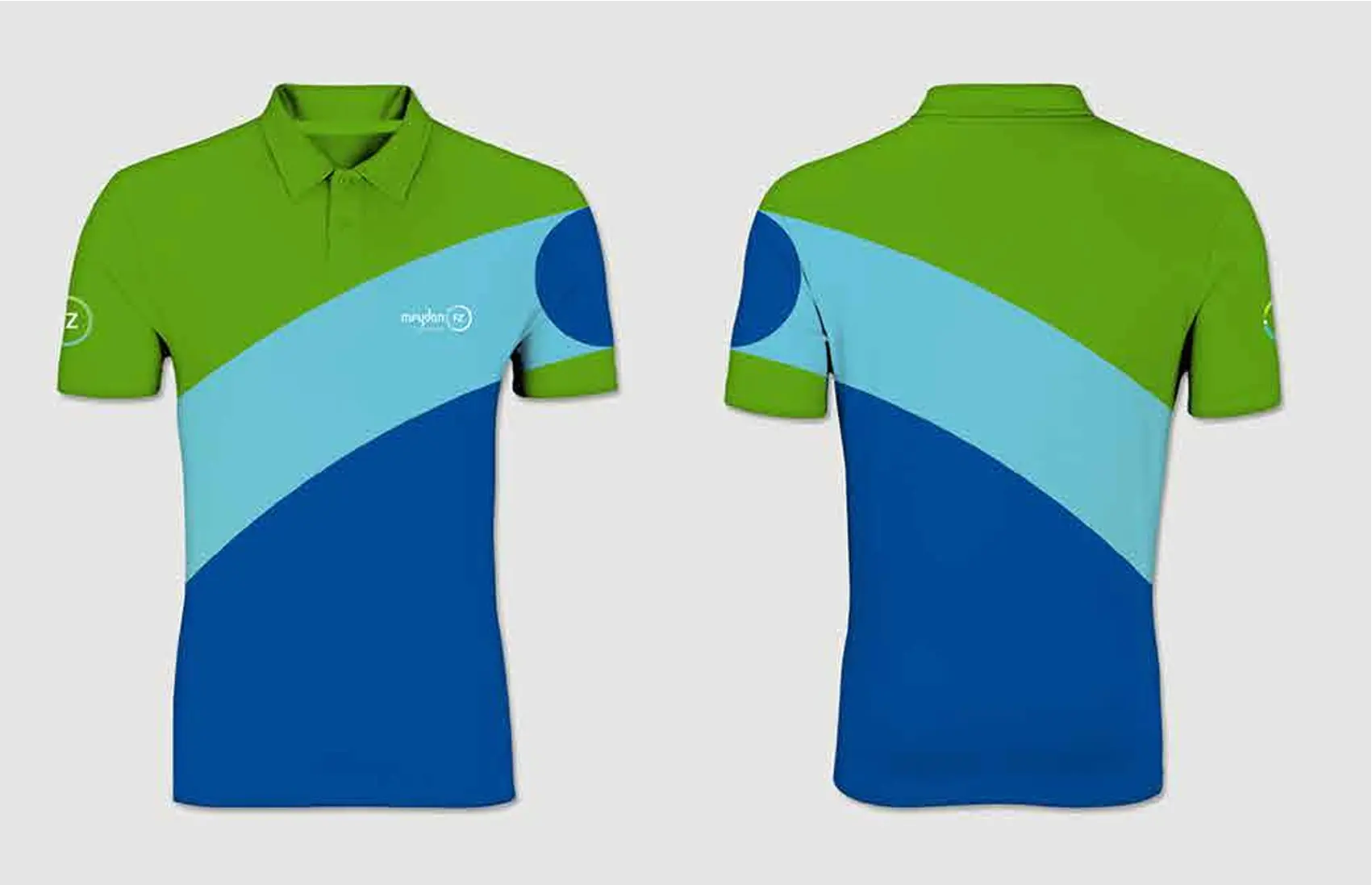 Establish Company In Dubai green and blue branded corporate polo shirt