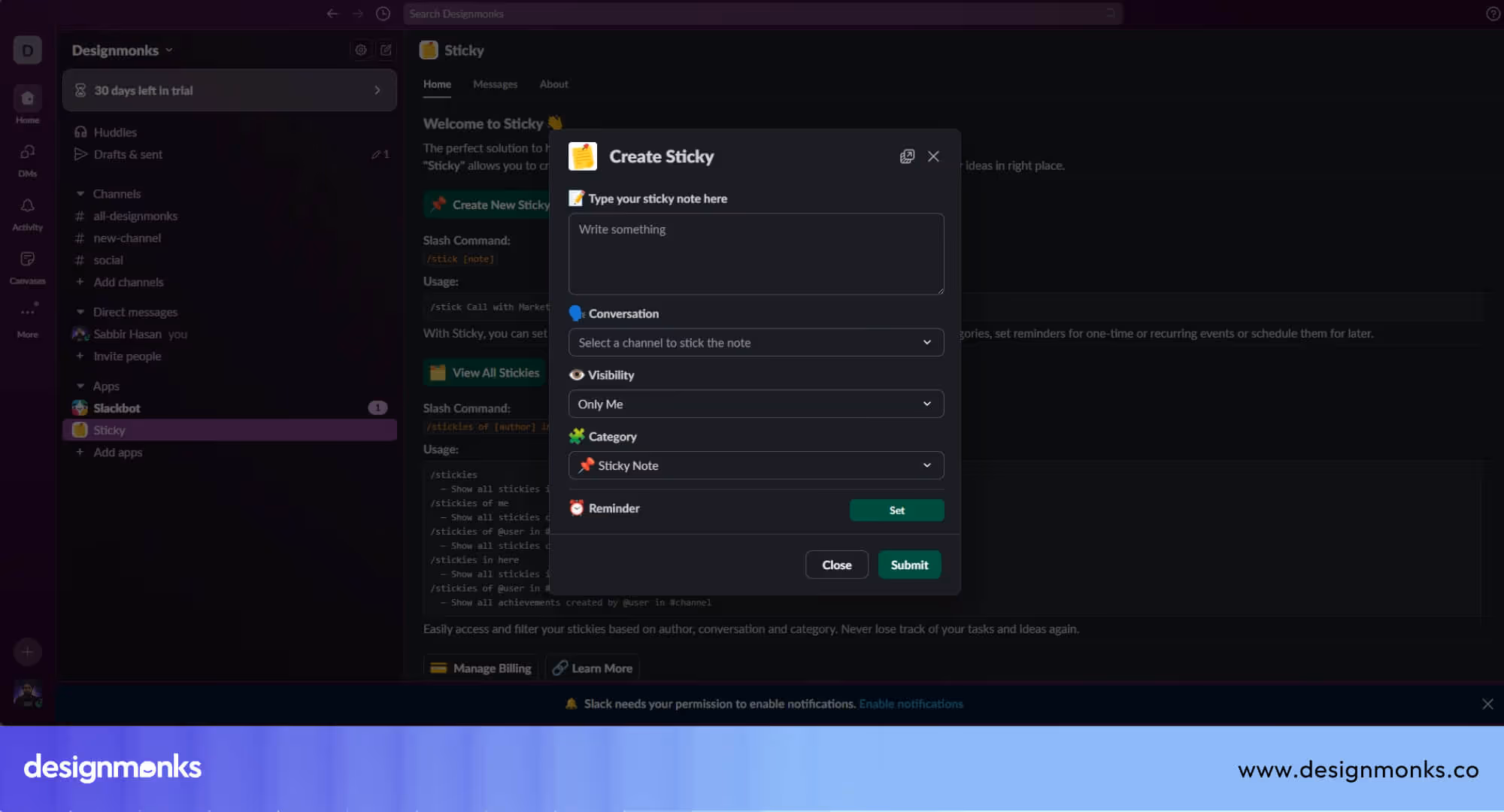 Slack Modal Side Drawer