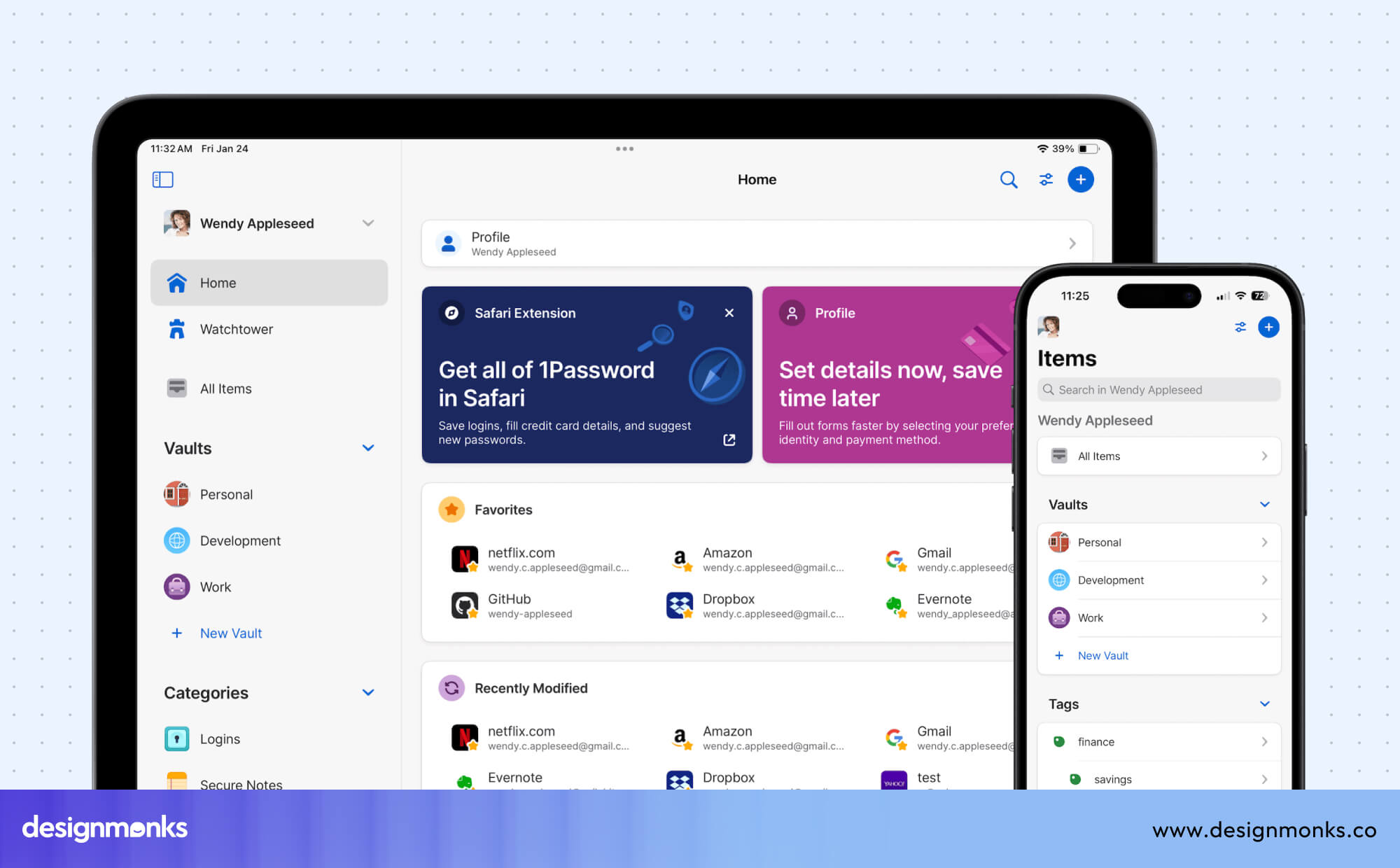 1Password Mobile & Desktop UI