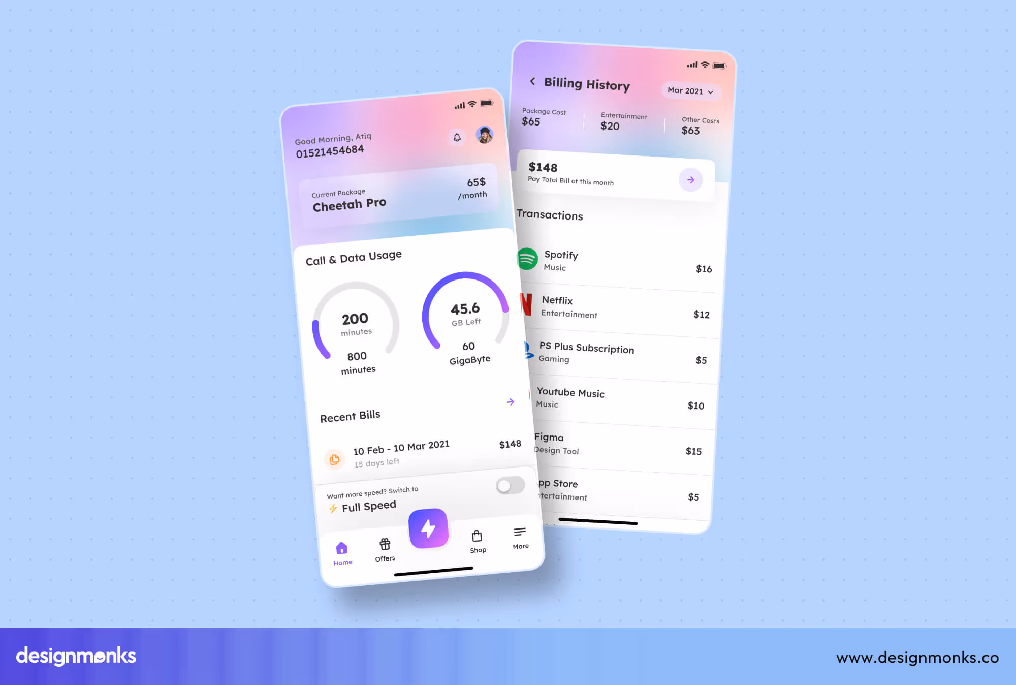 Design Monks telecom app Ui Design
