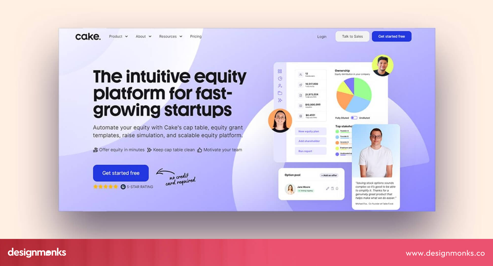 Hero Section of Cake website