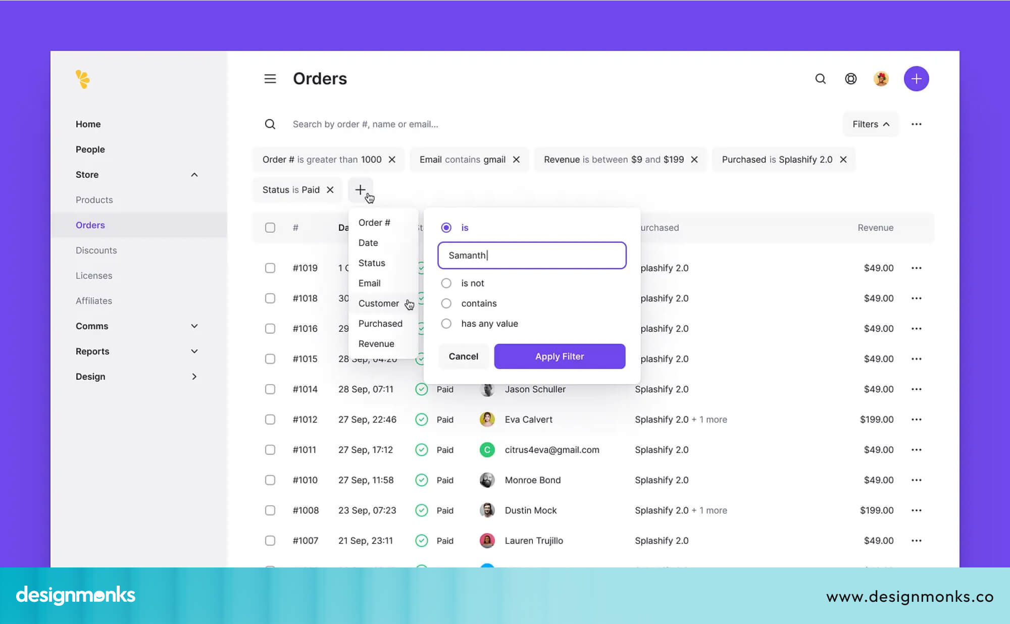 dashboard filtering