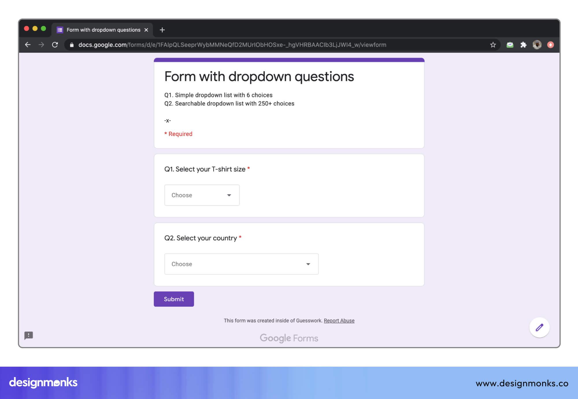 Google Form dropdown