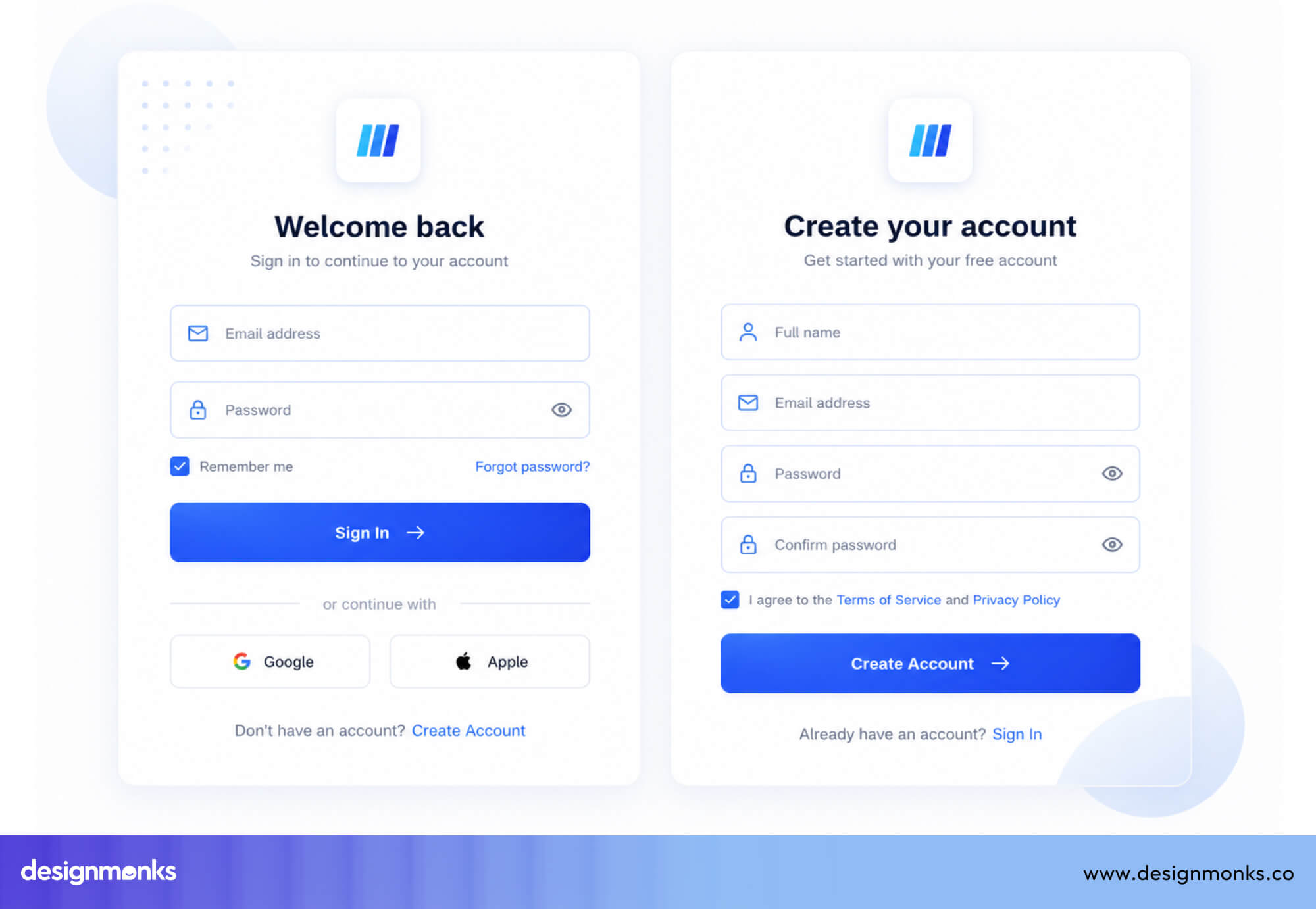 Create or sign in buttons