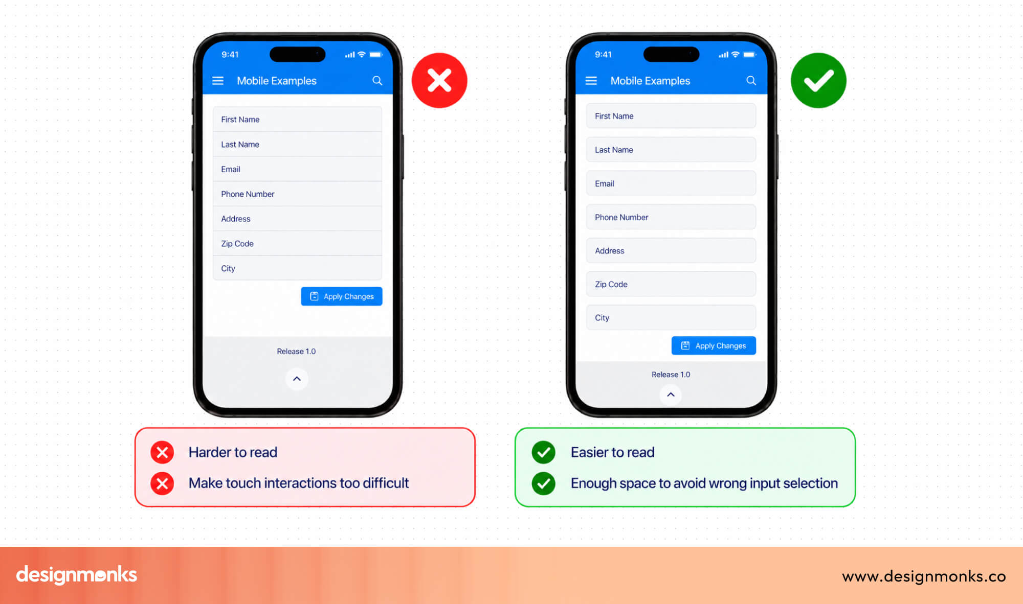 Mobile-friendly spacing