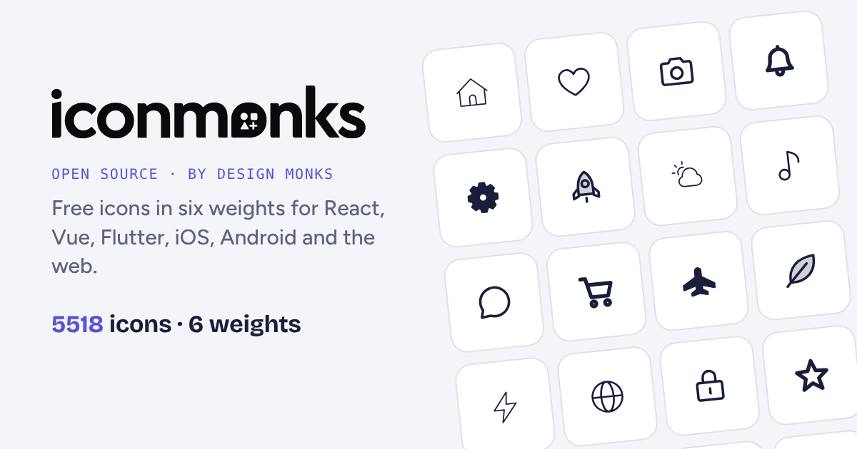 Icon Monks: 5,518 open source icons in six weights, a product of Design Monks