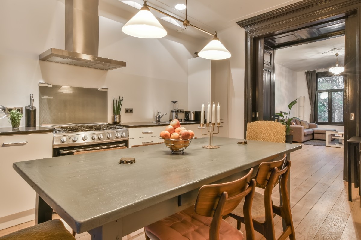Mid-century kitchen in Salt Lake City with original doorframe kept