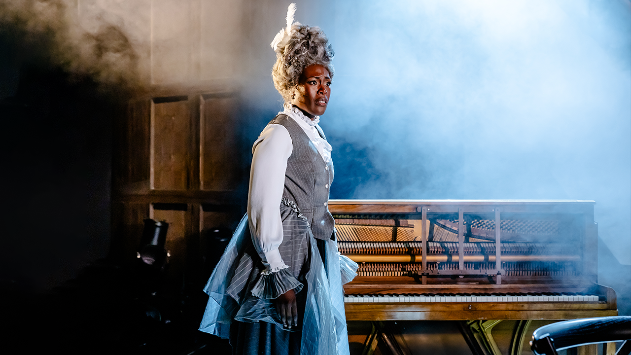 Gloria Onitiri as Anna Maria Mozart and Cecilia in Saving Mozart at The Other Palace. Photo by Danny Kaan.