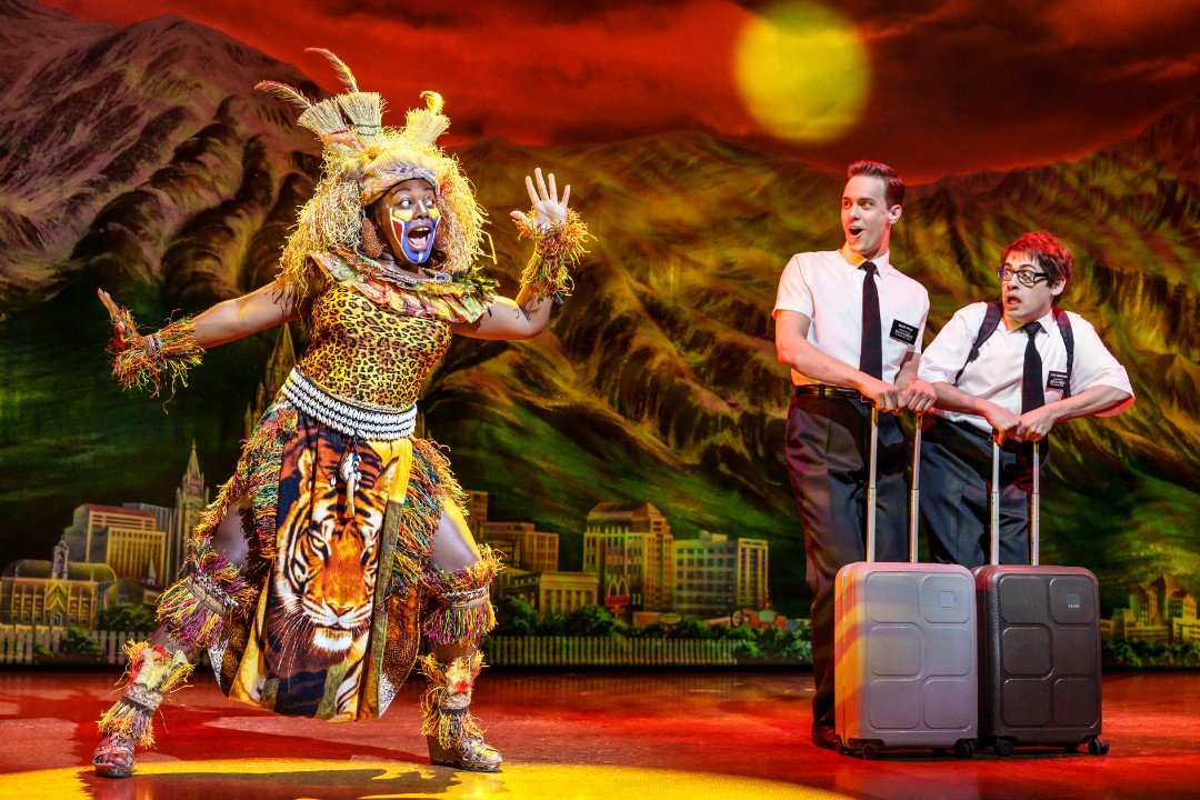 The Book of Mormon, a queer-friendly and LGBTQIA+ inclusive musical show in London at the Prince of Wales Theatre.