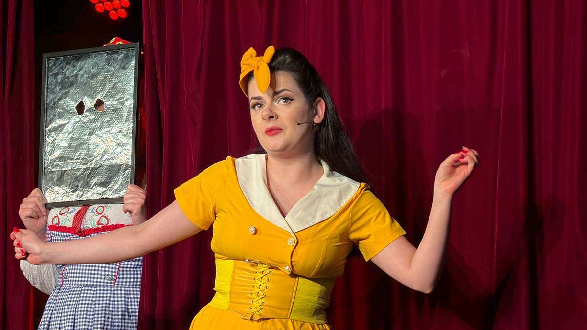 Lucy Penrose as Belle in Growled, the festive panto at the Royal Vauxhall Tavern in London. Photo Lex Melony @lexmelony