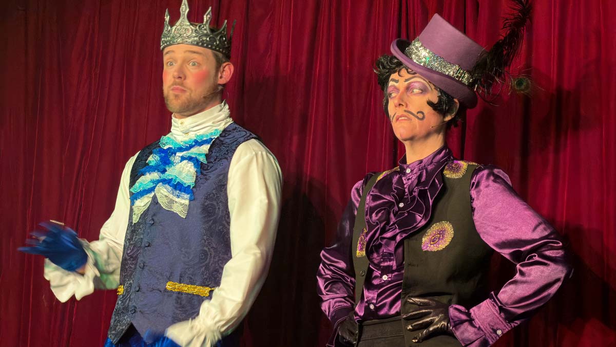 Matthew Ferry as the Prince with Jo Wickham as Asston in Growled, the festive panto at the Royal Vauxhall Tavern in London. Photo by Lex Melony