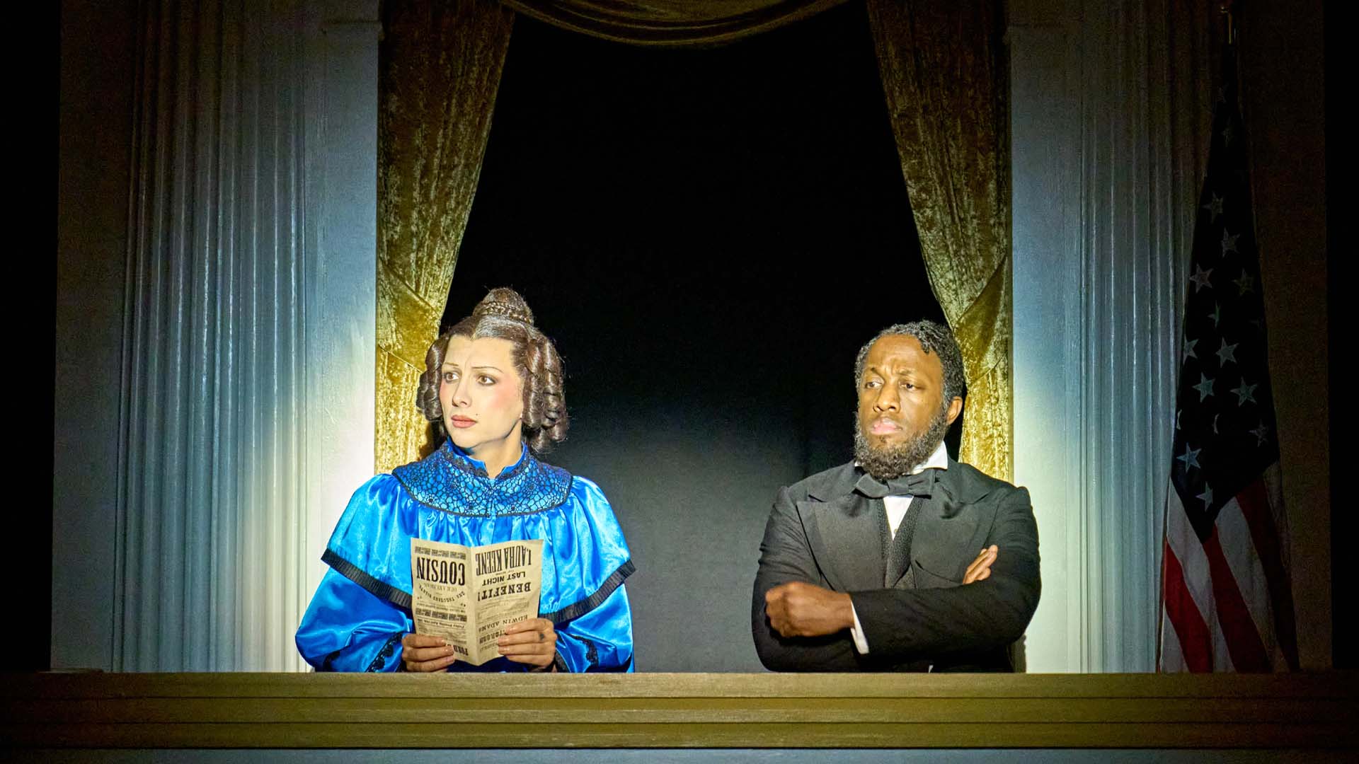 Mason Alexander Park as Mary Todd Lincoln in Oh, Mary! at Trafalgar Theatre. Review - Flicker Magazine. Photo by Manuel Harlan