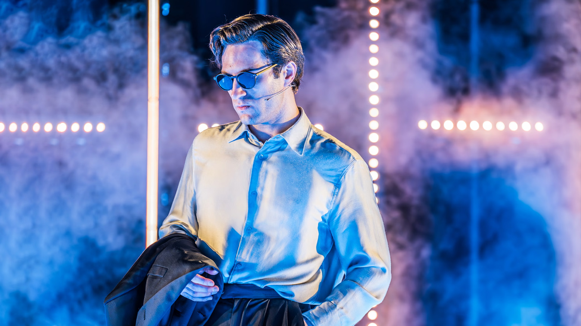 Arty Froushan in American Psycho at the Almeida theatre, London. Photo by Marc Brenner