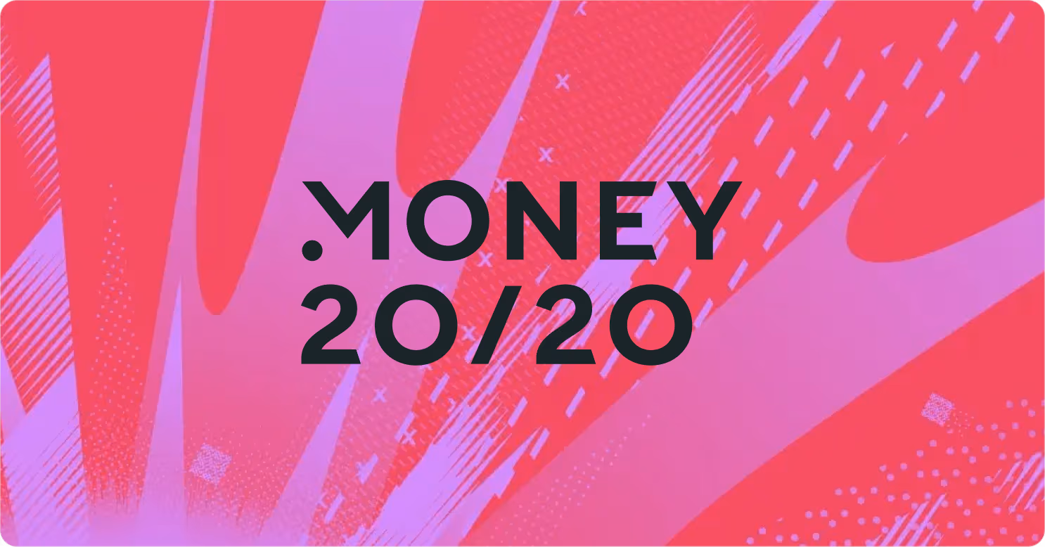 Black text reading 'MONEY 20/20' centered on a red and purple abstract patterned background.