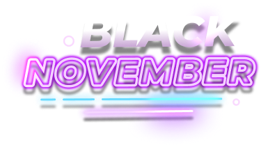 Text reading 'BLACK NOVEMBER' with 'BLACK' in white and gray gradient and 'NOVEMBER' in neon purple letters with glowing effects.
