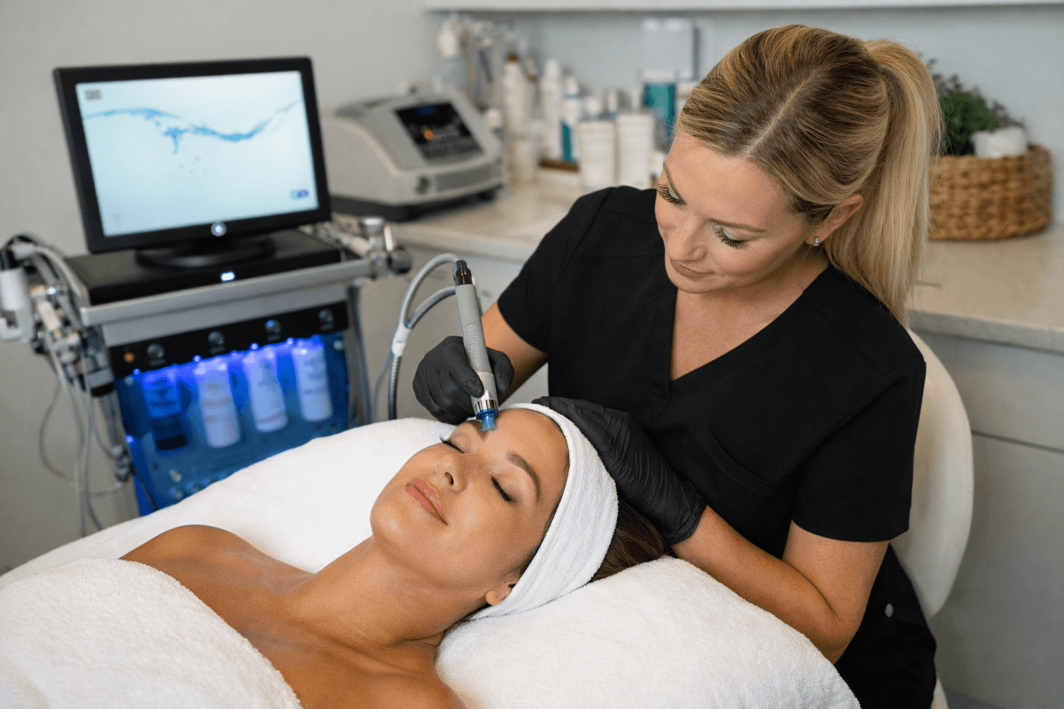 Licensed provider performing a customized facial treatment in Tampa, Florida at Opulent MedSpa