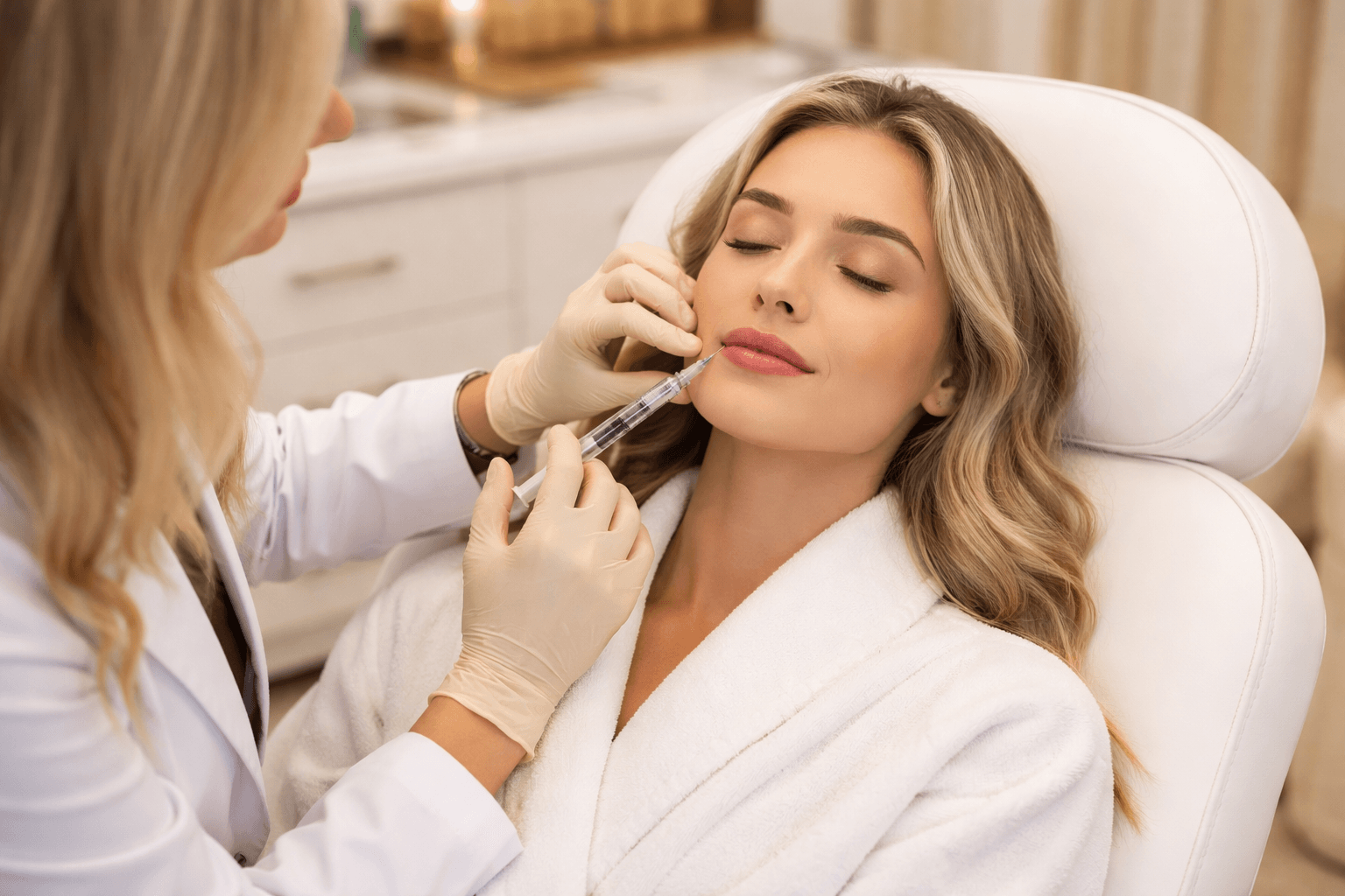 Provider performing dermal fillers treatment in Tampa, Florida at Opulent MedSpa for natural facial contouring and volume restoration.