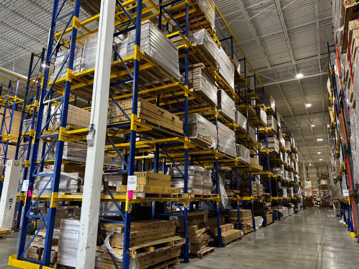 Pallet racking in warehouse – Rize Home surplus auction, Solon OH