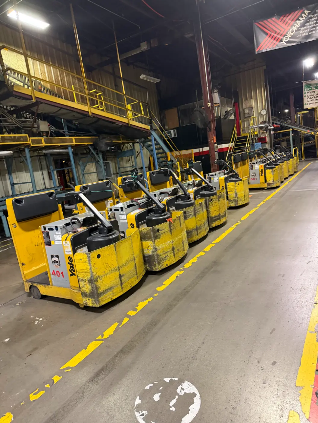 Forklift fleet lineup – former tire manufacturing plant, Salem VA