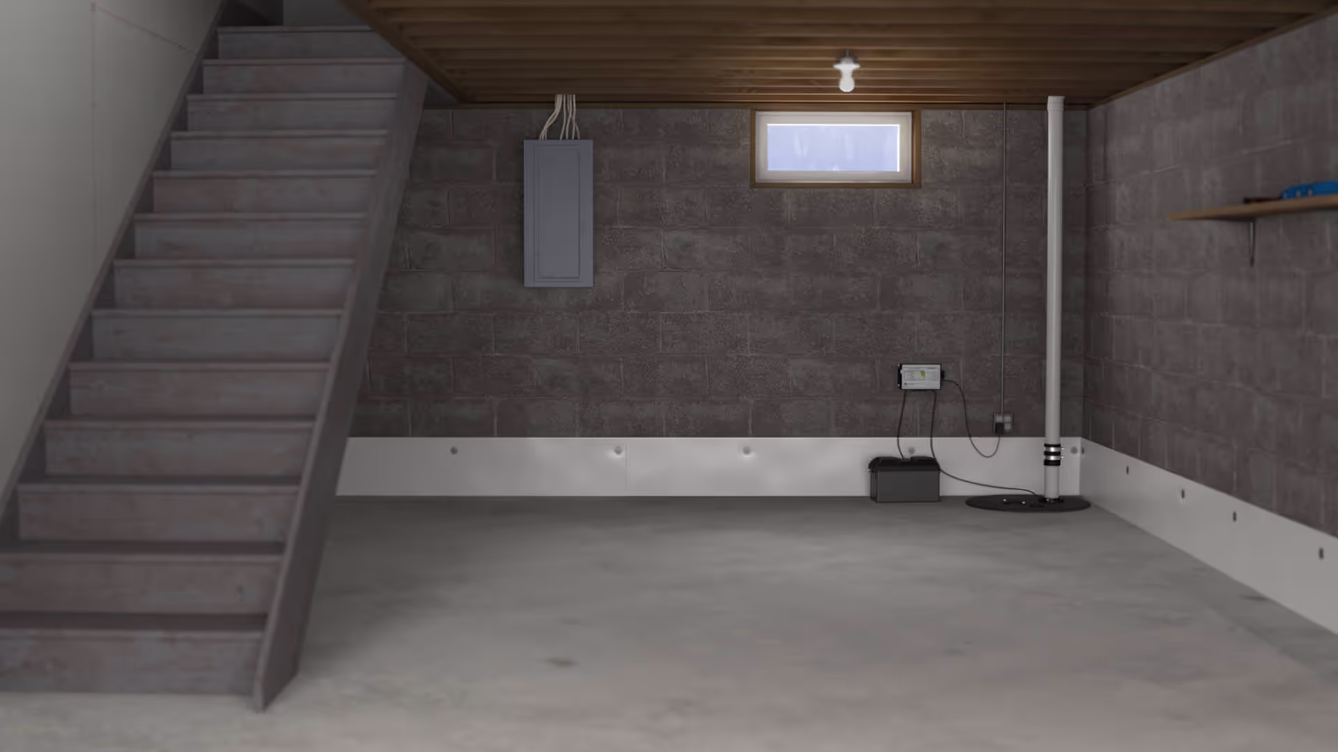 Completed Basement Waterproofing Job with Dry Clean Walls 