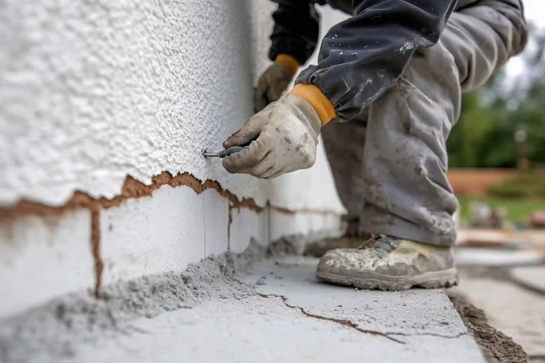 Technician Inspecting Basement Wall for Water Damage
