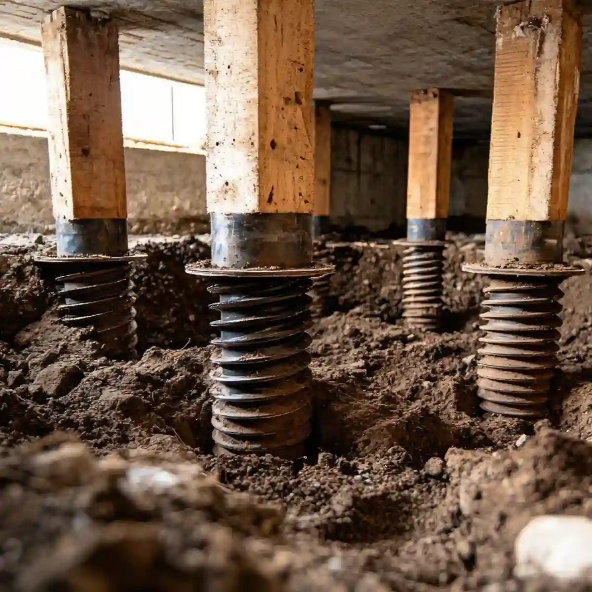 Foundation repair specialists inspecting structural damage