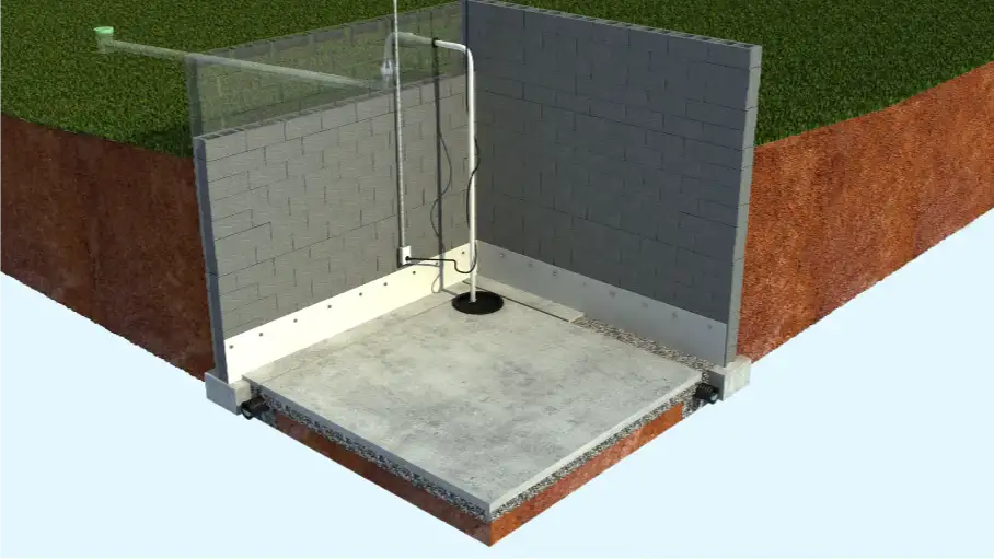 Interior Basement Drain System Waterproofing Diagram