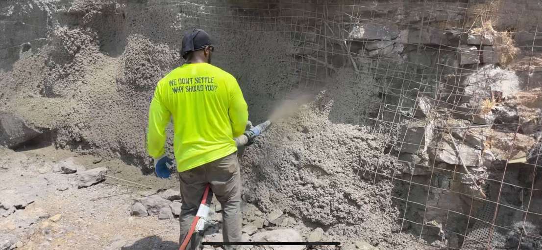 USS Technician Applying Shotcrete for Industrial Structural Repair